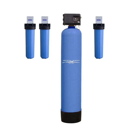 Blue whole-house water filter system with cartridges