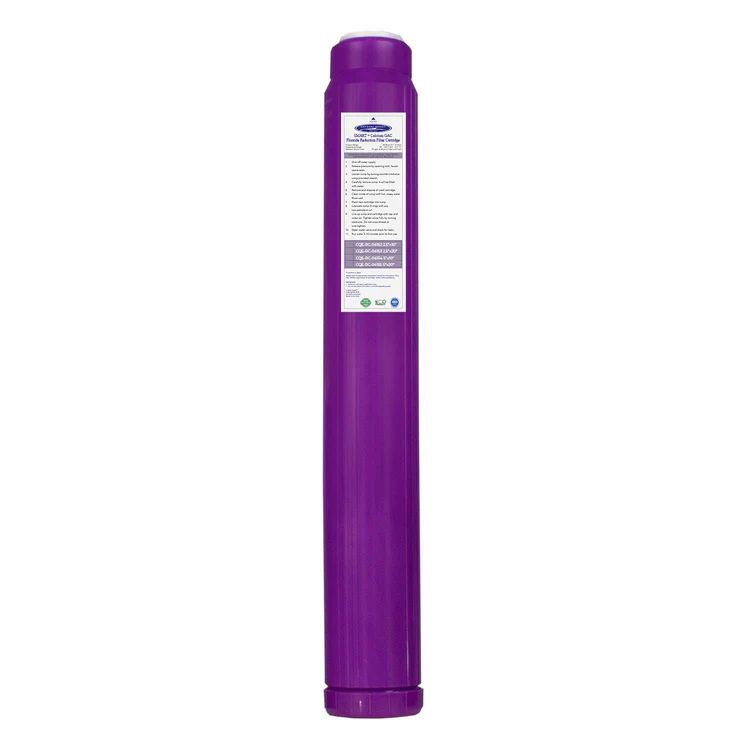 Tall purple water filter cartridge with label