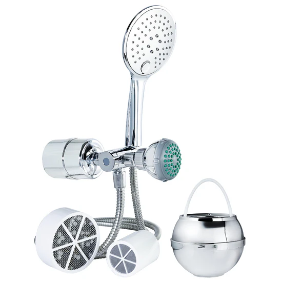 Chrome handheld shower head with accessories