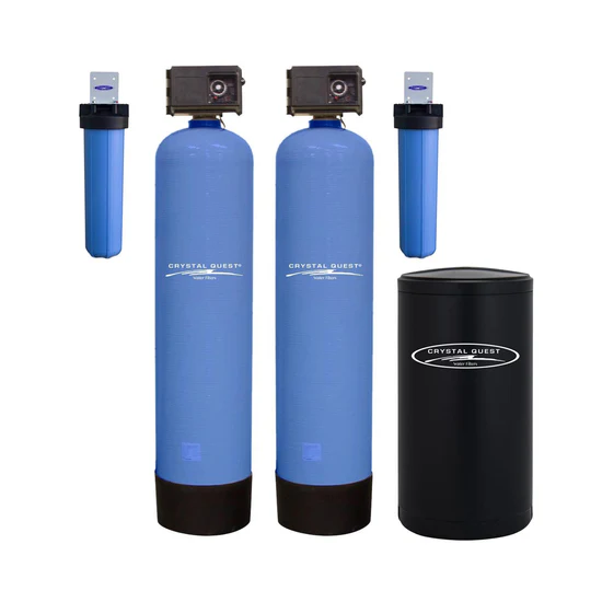 Dual-tank water softener with brine tank