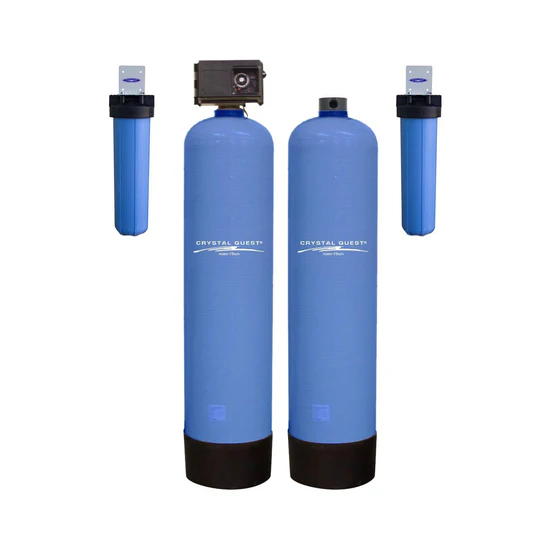 Blue dual-tank whole-house water filter system
