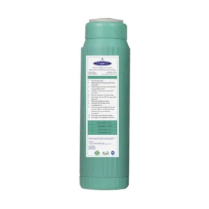 Green water filter cartridge with white label