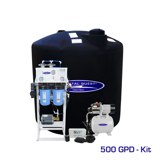 500 GPD water filtration system with tank