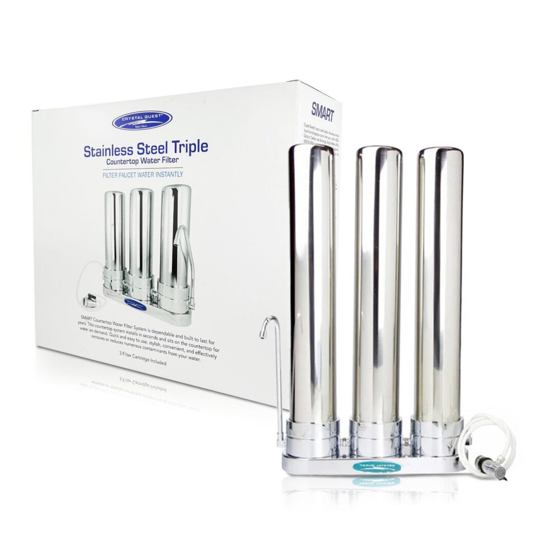 Stainless steel triple countertop water filter