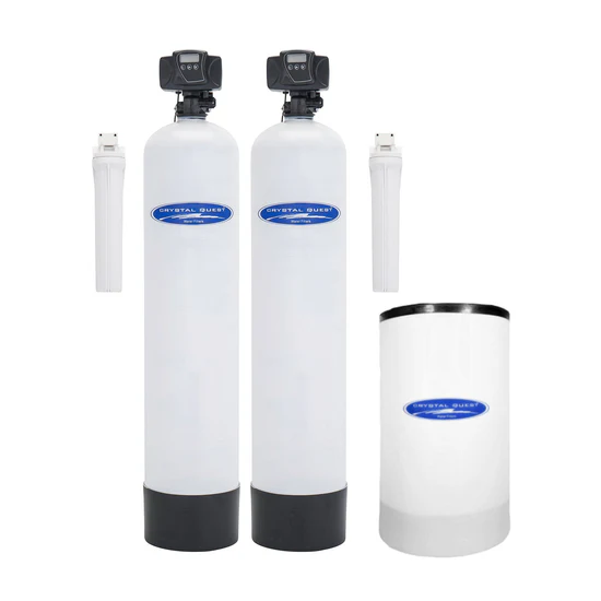 Dual-tank water softener with brine tank