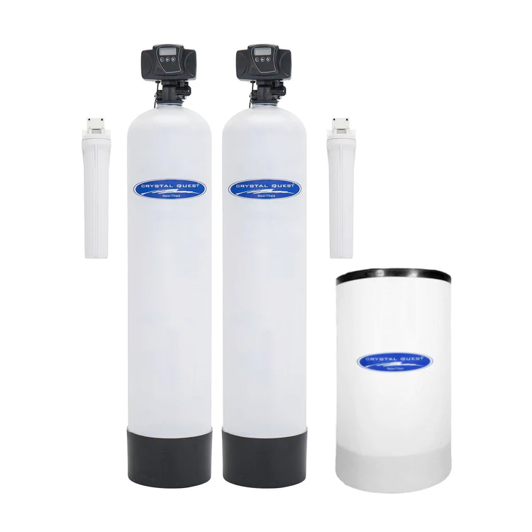 Twin-tank water softener with brine tank