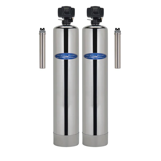Twin stainless steel whole-house water filters