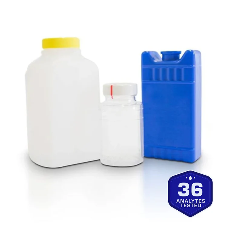 Laboratory specimen containers with 36-analyte badge