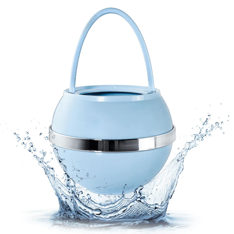 Light blue round insulated lunch box with handle