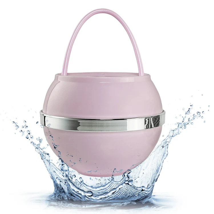Pink round insulated lunch box with handle