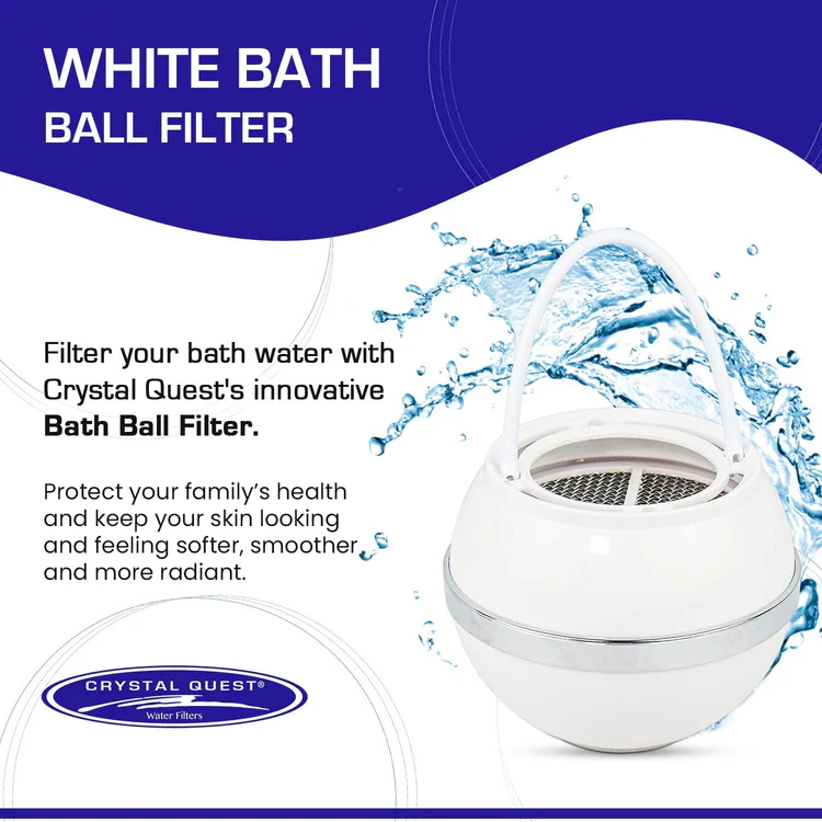 White bath ball water filter with handle