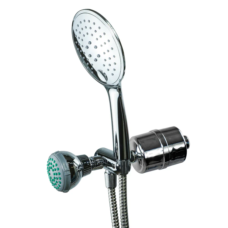 Chrome dual shower head with handheld sprayer