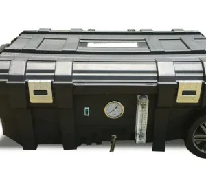 Black wheeled toolbox with pressure gauge
