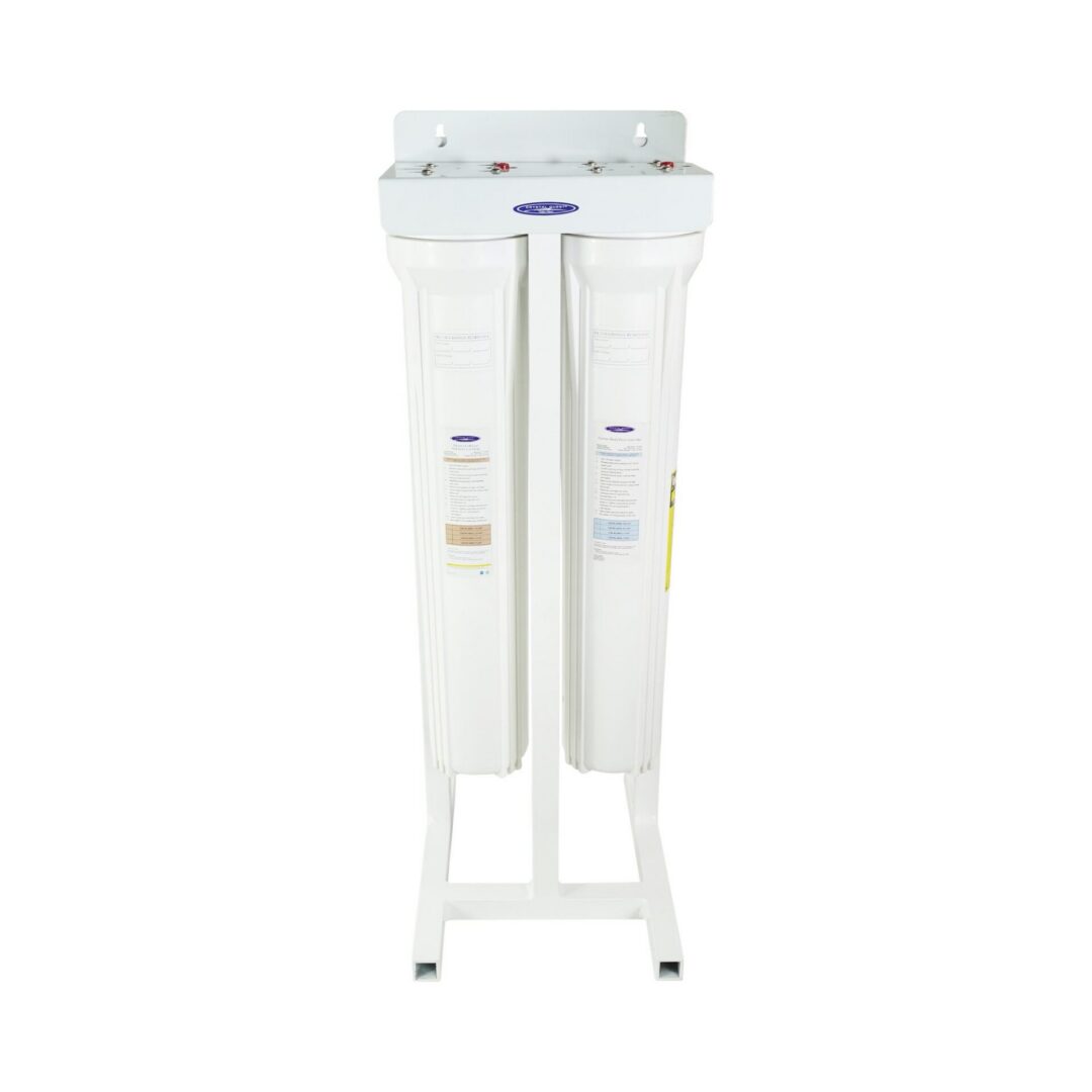 Dual-stage water filter system on stand