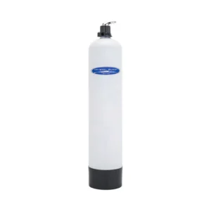 Tall white water filter tank with valve