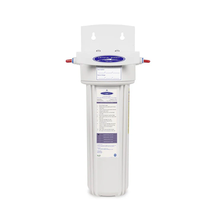 White wall-mounted water filter housing