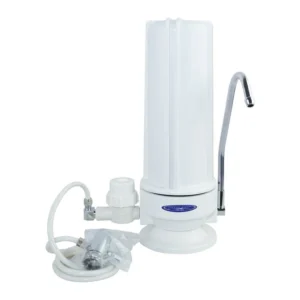 Countertop water filter with chrome faucet