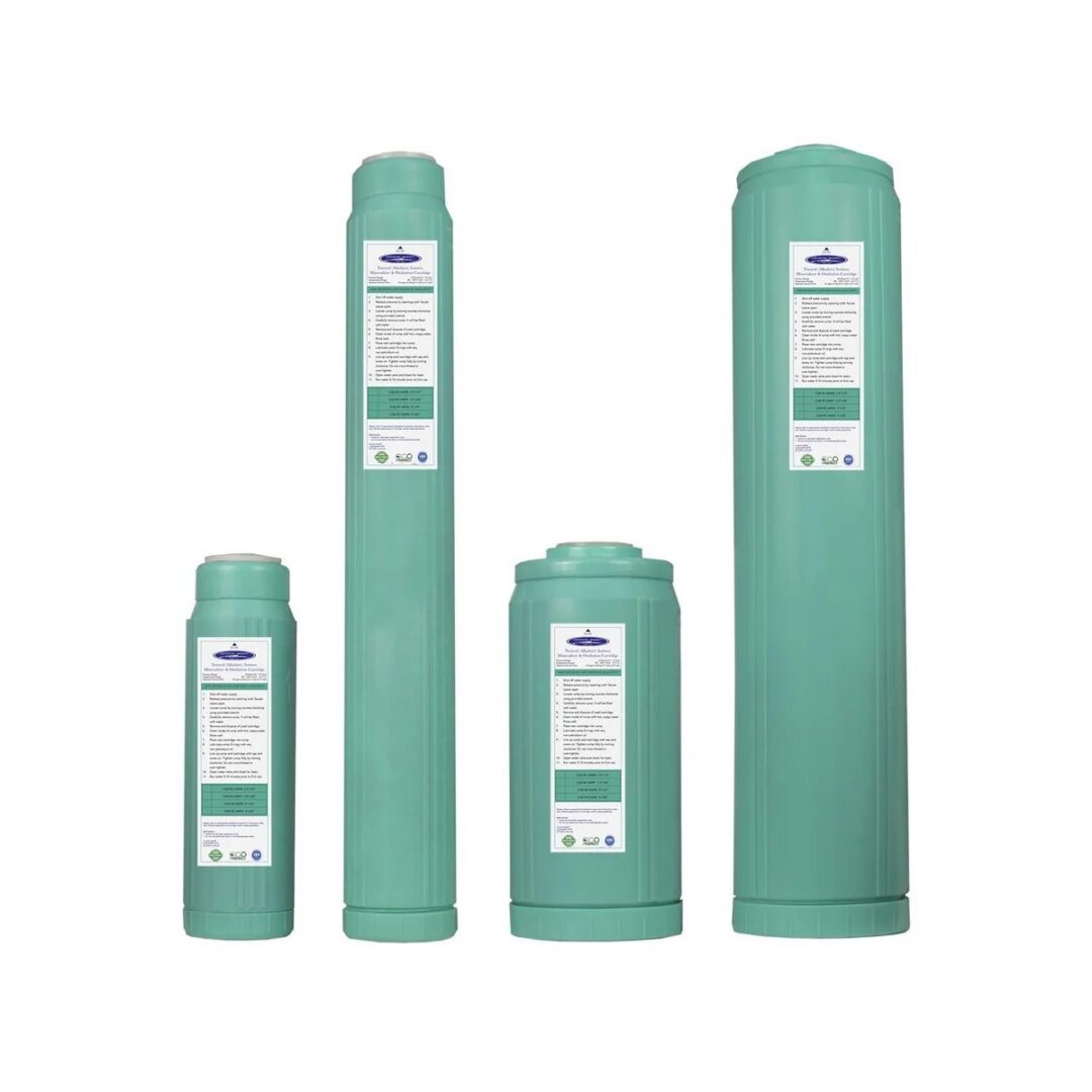 Set of four green water filter cartridges