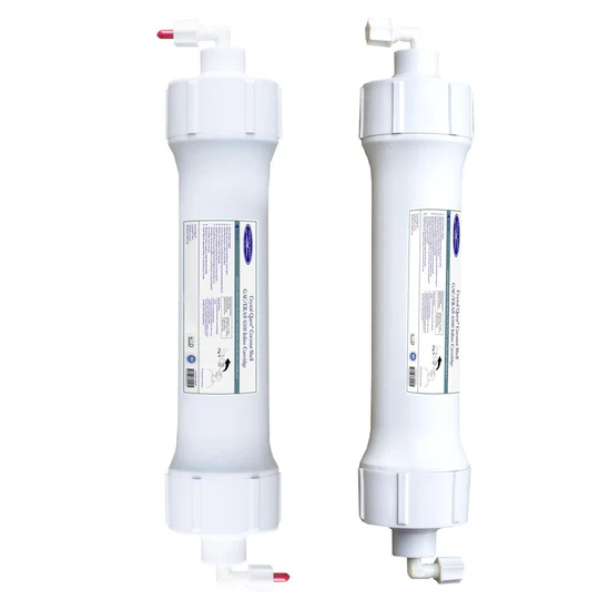 Two white inline water filter cartridges