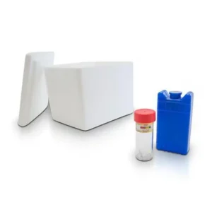 Specimen transport kit with vial and ice pack