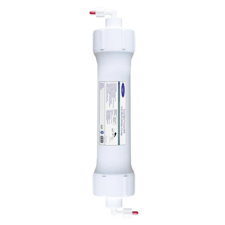 White inline water filter cartridge with connectors