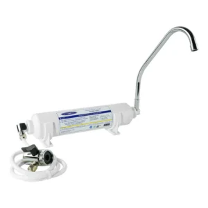 Inline water filter with chrome gooseneck faucet