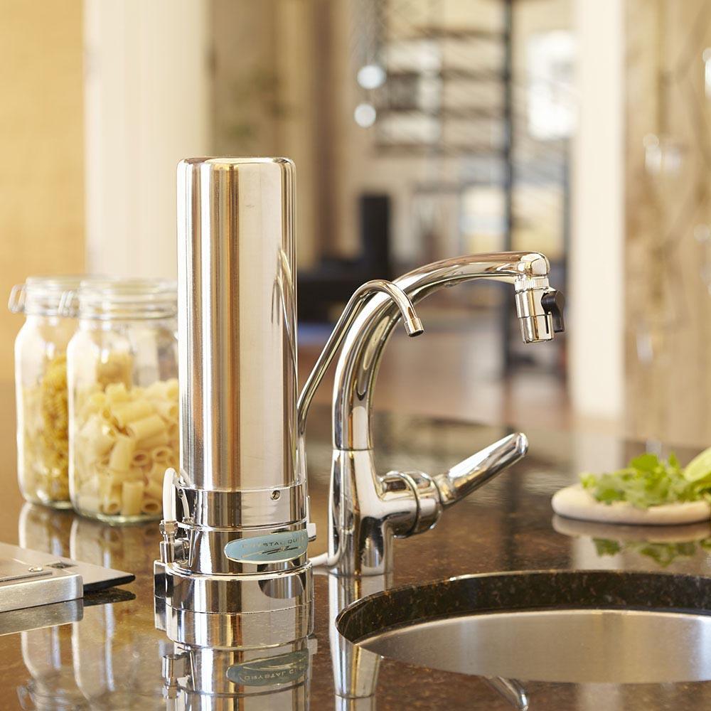 Stainless steel countertop water filter and faucet