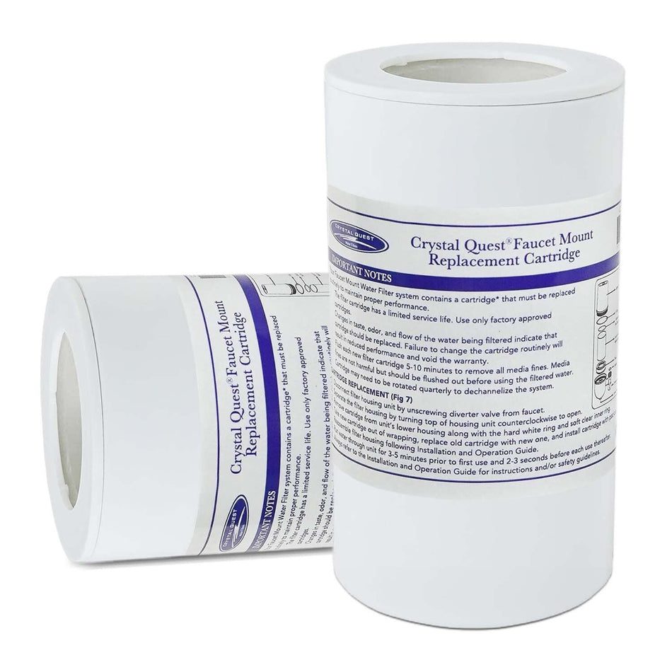 Two Crystal Quest faucet-mount replacement cartridges