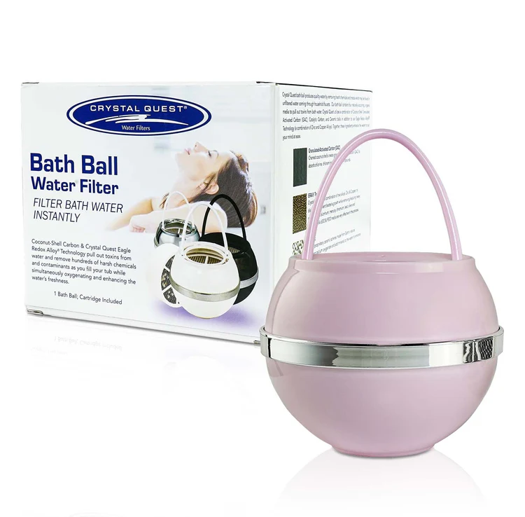 Pink bath ball water filter with box