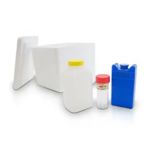 Foam coolers with specimen bottles and ice pack