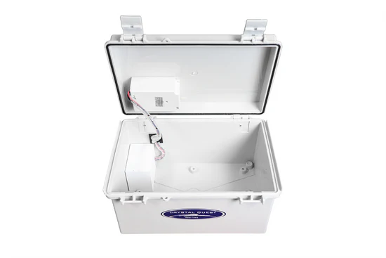 Open white insulated cooler with internal refrigeration unit