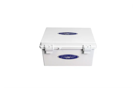 White insulated cooler box with blue logo