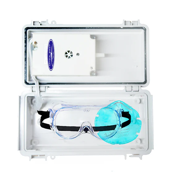 Safety goggles in UV sterilizer case