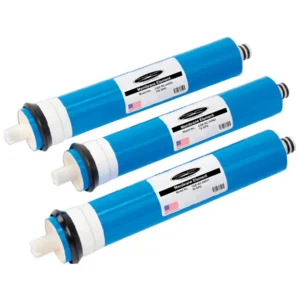 Three blue RO membrane filter cartridges