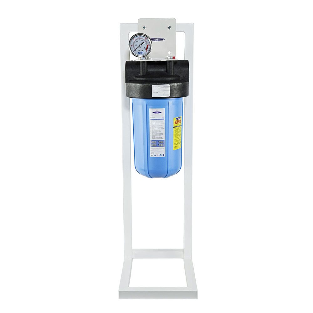 Blue water filter cartridge with pressure gauge