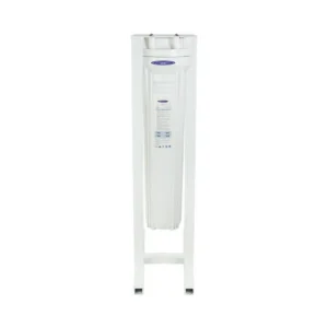 White whole-house water filter on stand