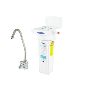 Under sink water filter with chrome faucet