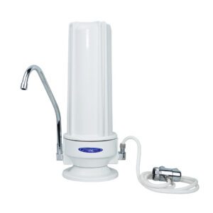 Countertop water filtration system with chrome faucet