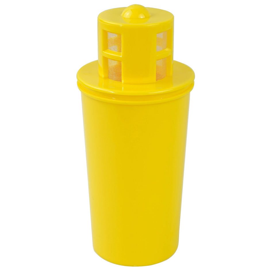 Yellow plastic shaker with perforated lid