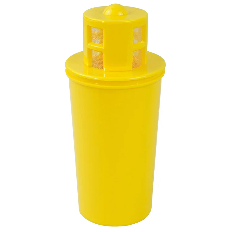 Yellow plastic shaker with perforated lid