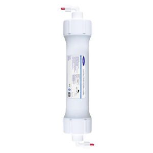 White inline water filter cartridge with fittings