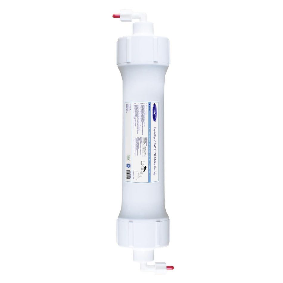 White inline water filter cartridge with fittings