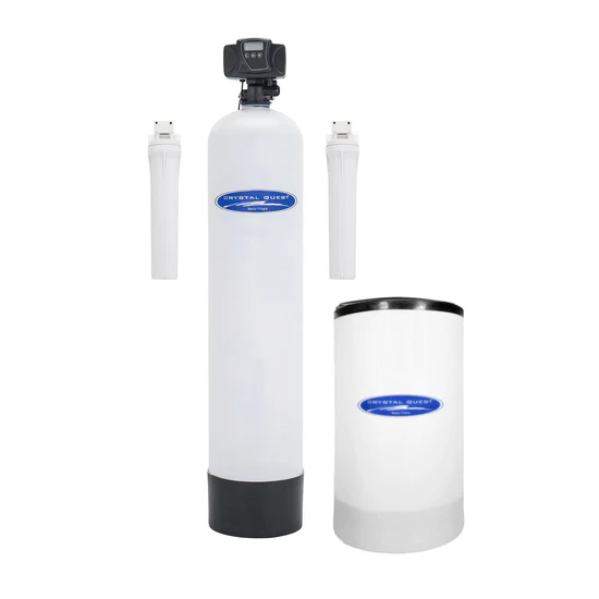 White whole-house water softener system with filters