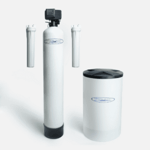 Whole-house water softener with brine tank
