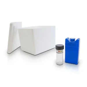 Insulated shipping box with cold pack and vial