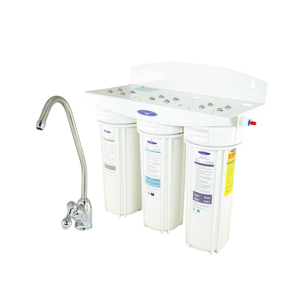 Three-stage under-sink water filtration system