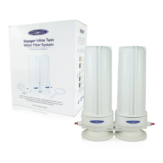 Twin inline water filter system with box