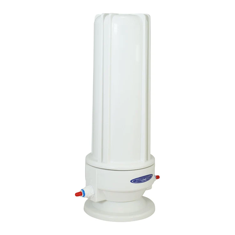 White countertop water filter housing with spouts