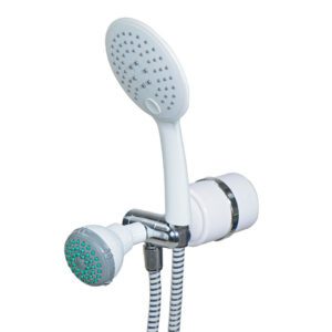 White dual-head handheld shower with hose
