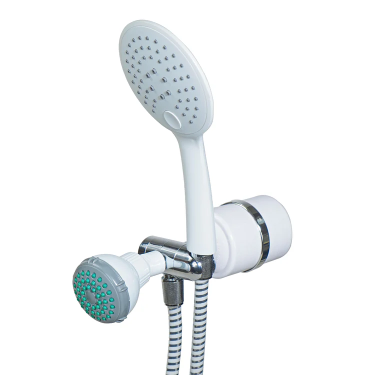 White dual-head handheld shower with hose